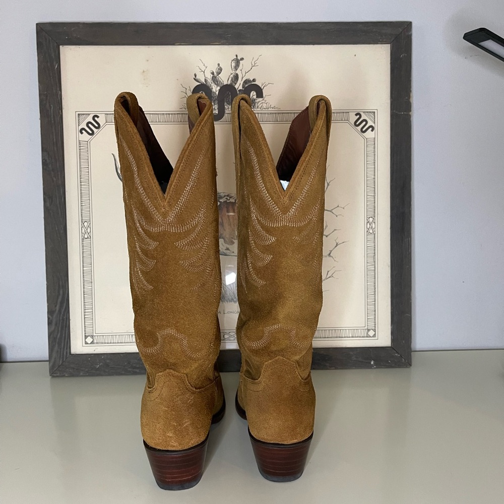 Tecovas Suede Western Heeled Boots in Tan - Picture 6 of 7